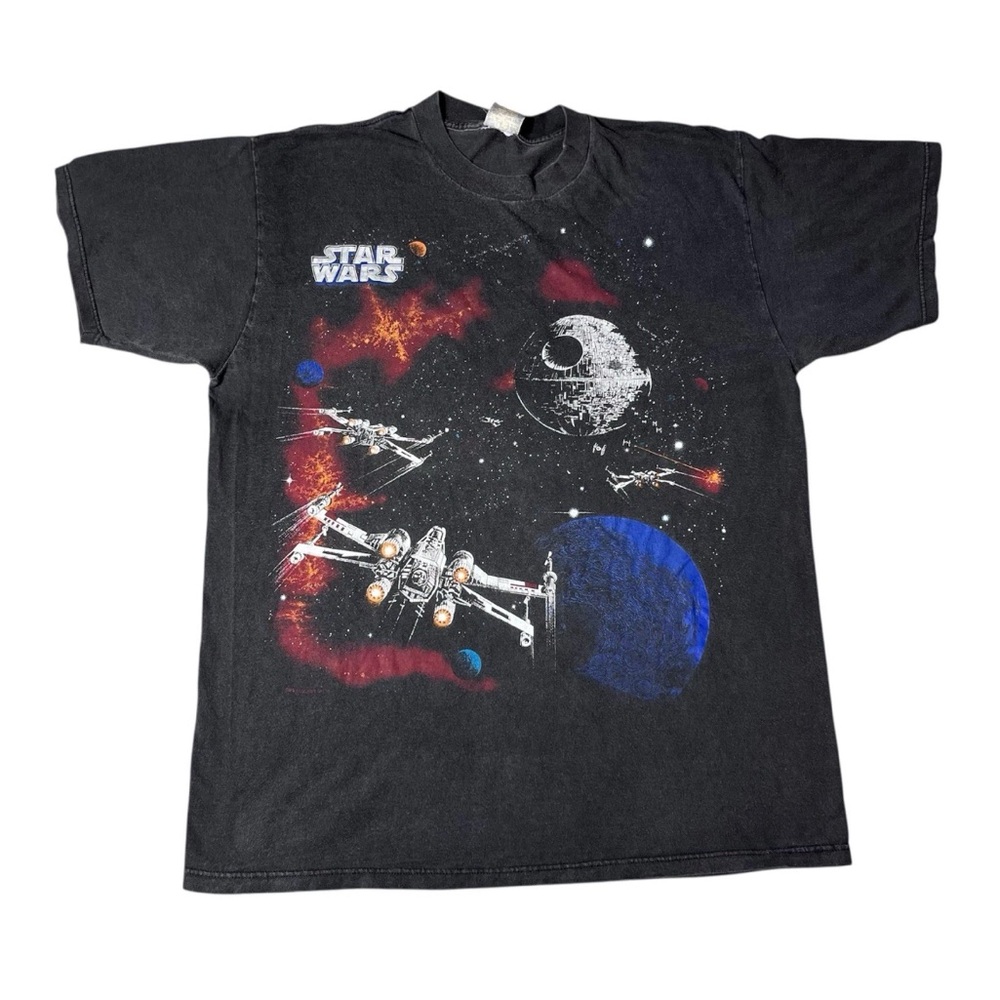 Vintage 90s STAR WARS Death Star X Wing Black T Shirt Made USA